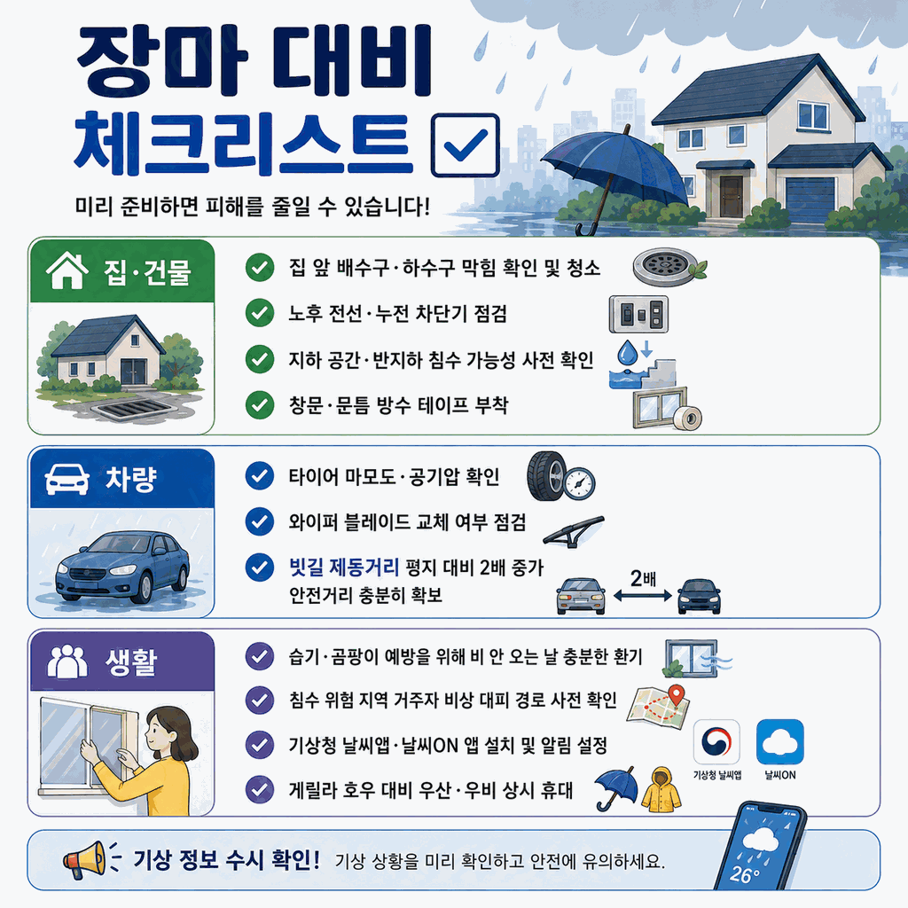 2026년 장마기간 지역별 총정리 | 제주 6월 19일·서울 6월 25일 시작 예상·강수 특징·대비 체크리스트 6 2026년 장마기간 지역별 총정리 7