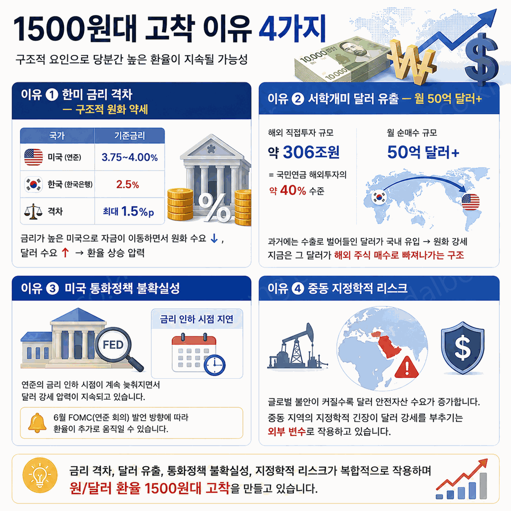 원달러 환율 1500원대 왜 안 떨어지나 2026 4