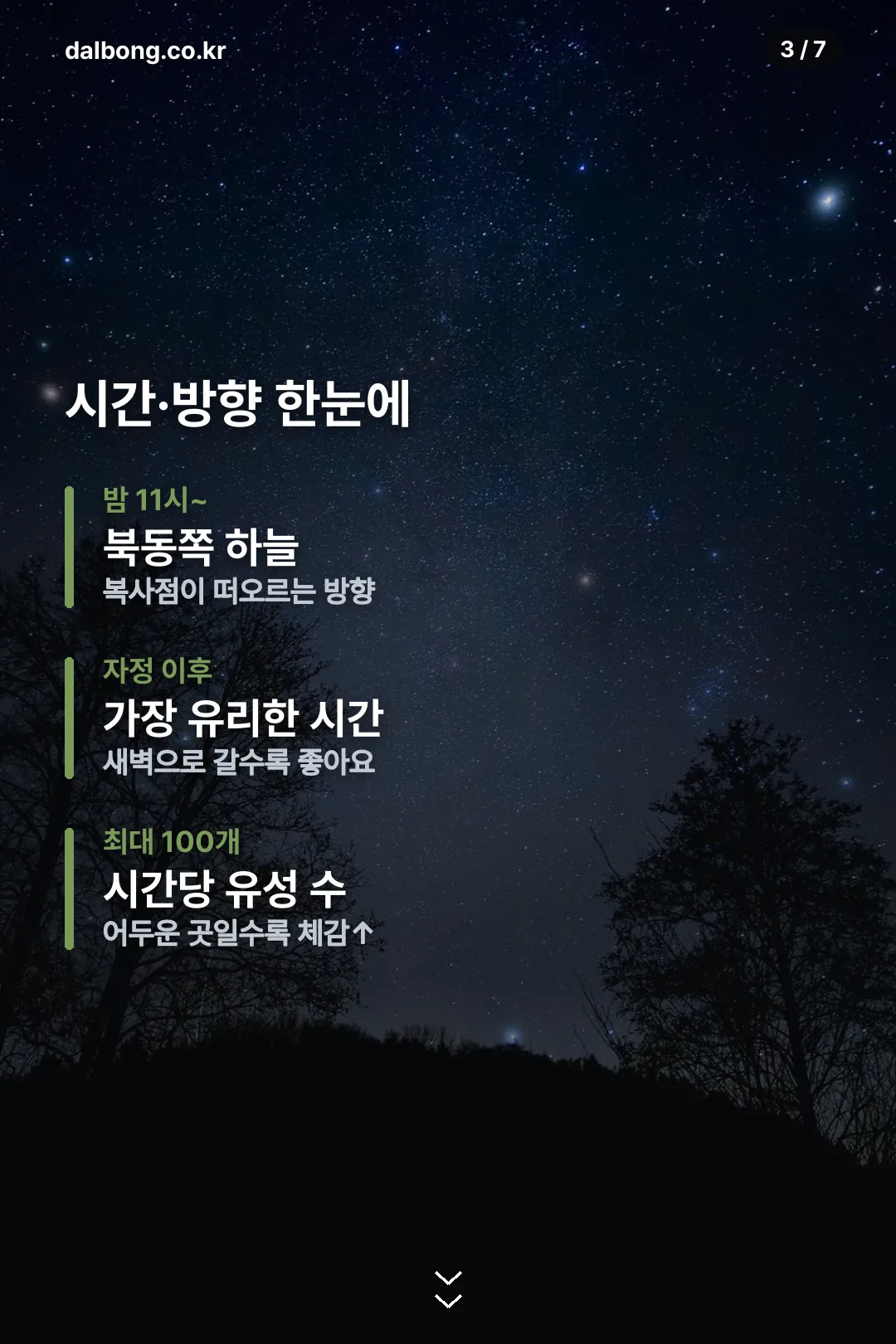 유성우 관측 시간 방향 정리 카드