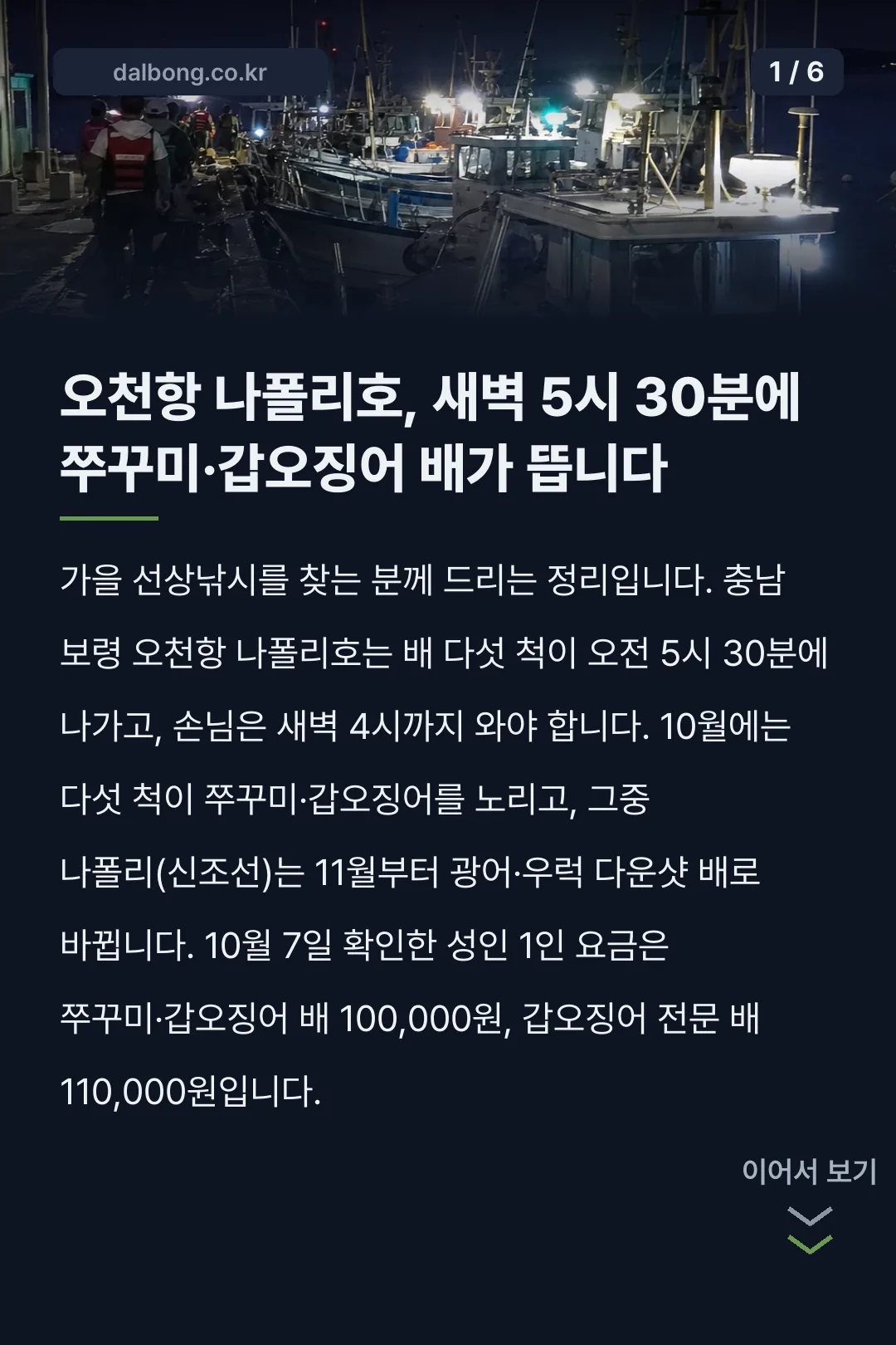오천항 나폴리호 | 가을 쭈꾸미·갑오징어 배 요금과 예약 규칙 (10월 기준) 2 오천항 나폴리호 선상낚시 안내 카드뉴스 1
